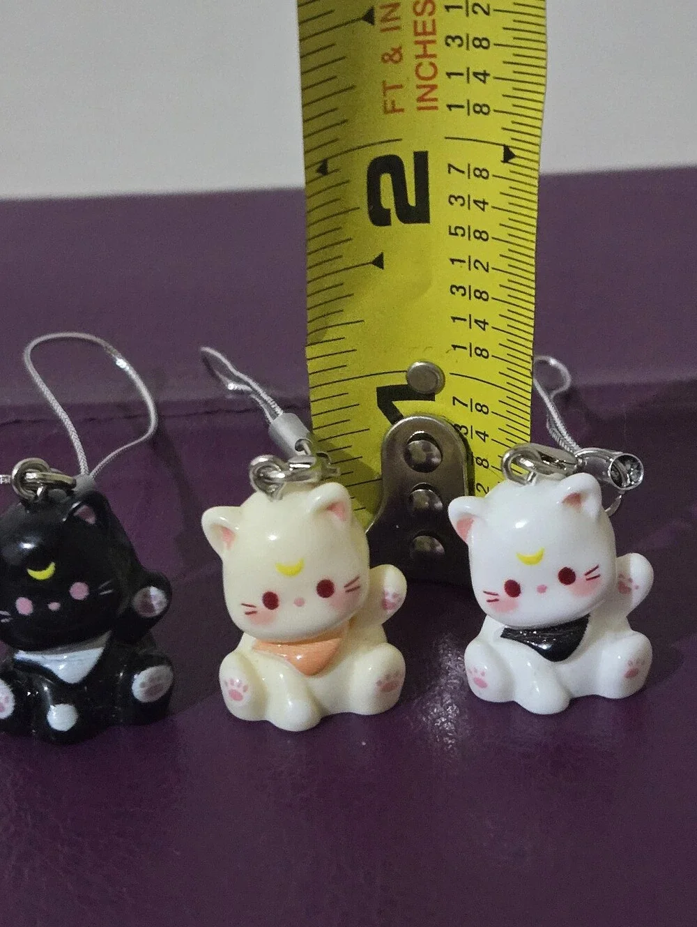 Cute Cat Phone Charm - Black Cream, Or White